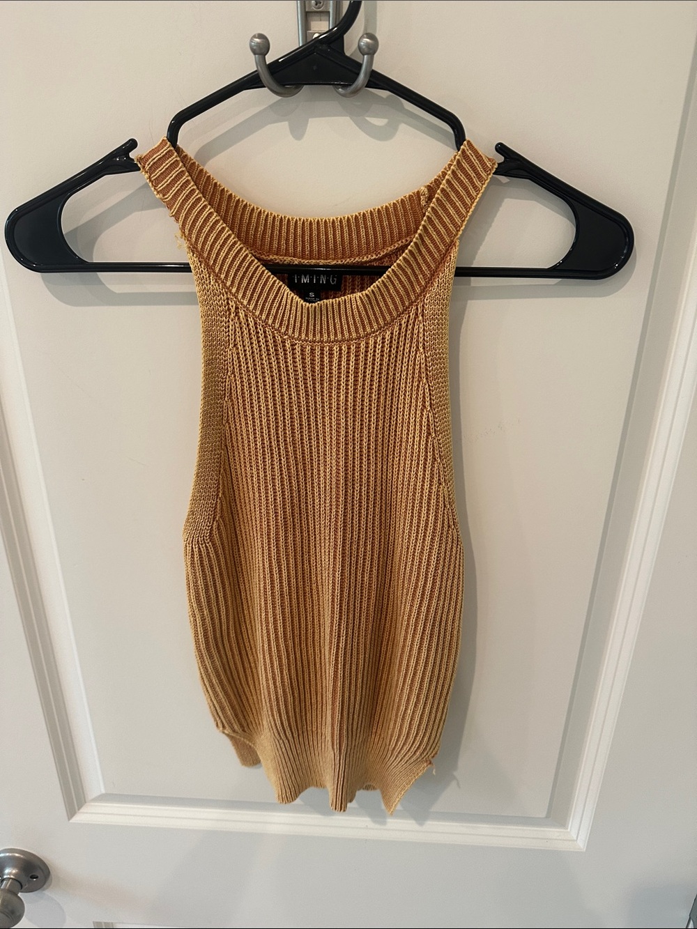 Timing Ribbed Halter Tank Top - Tan
